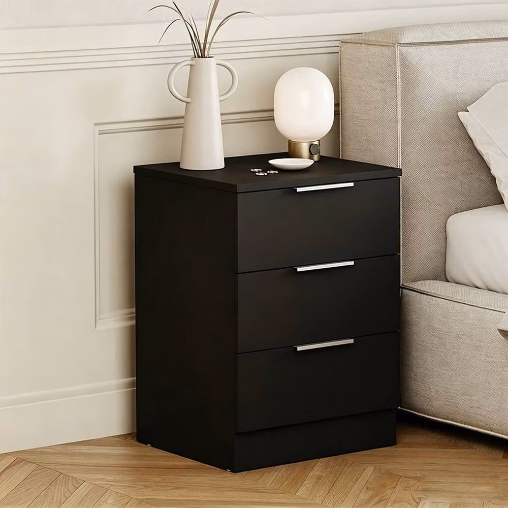 Ventryn Black Bedside Table Chest of Drawers – 3
