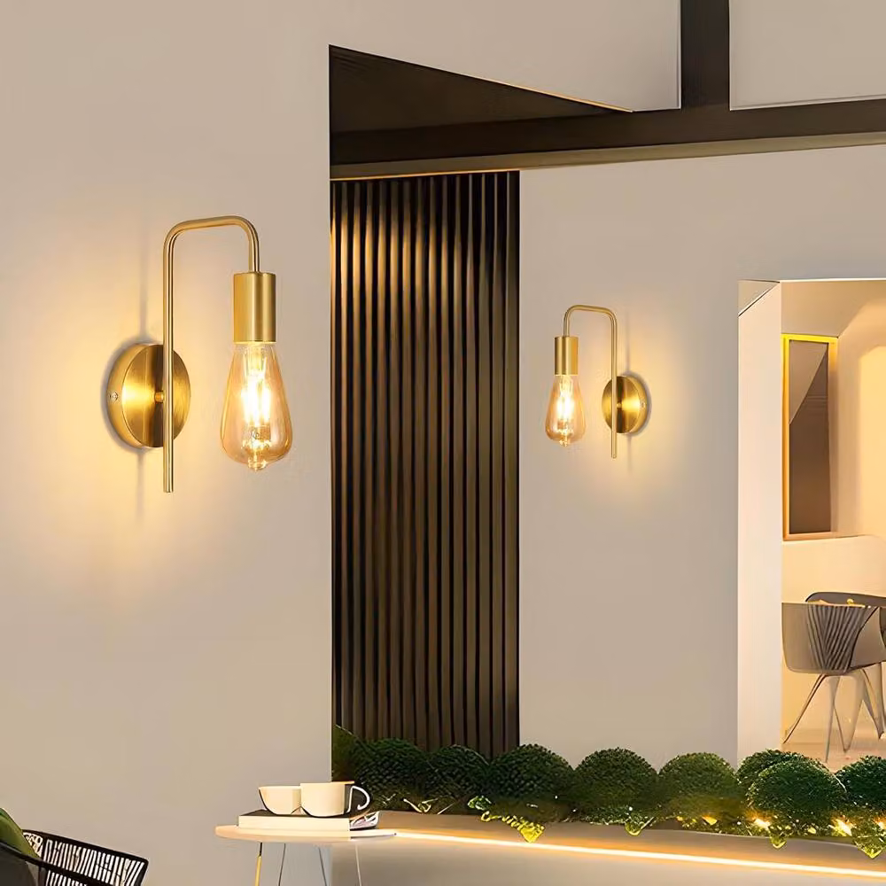 Goeco 2 Pack Industrial Vintage Wall Lights in Gold/Brass with E27 Bulb Holder – 2