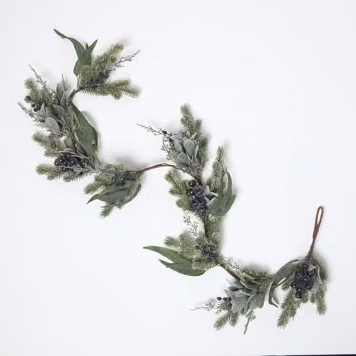 HOMESCAPES Artificial Blueberry Floral Garland in Green and Blue, 150 cm Hanging Foliage for Christmas and Party Decoration