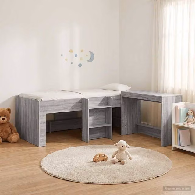 Berkfield Home Kids High Bed Frame with Desk in Grey Sonoma – 1