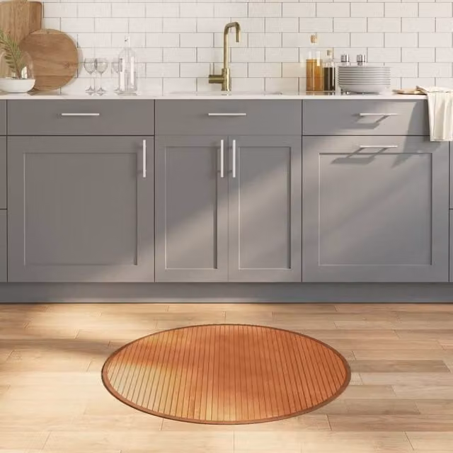 Berkfield Home Round Bamboo Rug in Brown, Diameter: 80 cm