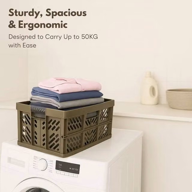 KORVIXA Collapsible Storage Carry Basket Organizer Bin in Green, W/D/H: 50 x 50 x 50 cm