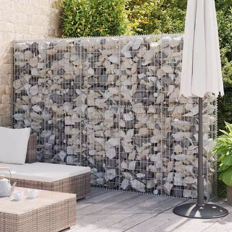 Berkfield Home Galvanised Steel Gabion Fence Wall with Covers in Silver, W: 300 cm, D: 30 cm, H: 200 cm