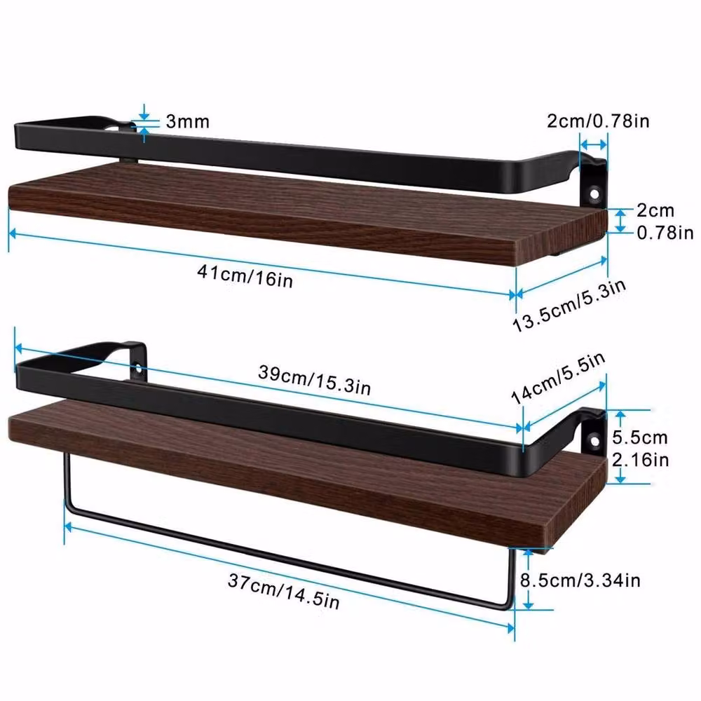 KORVIXA Set of 2 Industrial Brown Wood Wall Mounted Floating Shelves – 2