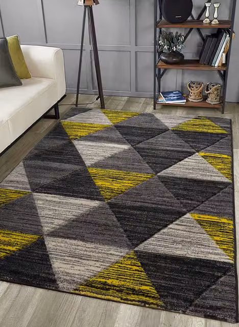 Home Republic Vision Geometric Carved Rug in Yellow, W: 60 cm, L: 100 cm – 1