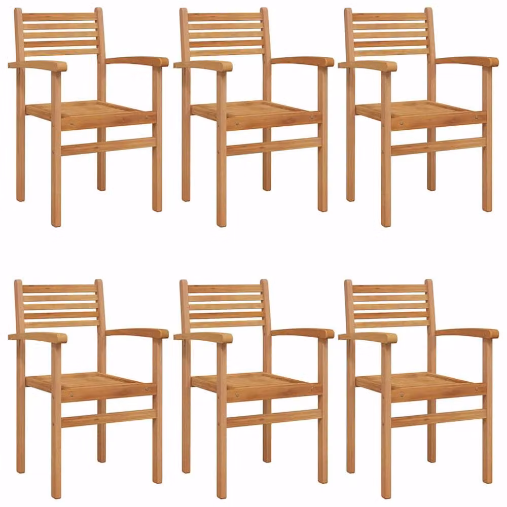 Berkfield Home Set of 6 Brown Teak Wood Stacking Garden Chairs with Armrests, W/D/H: 55.5 x 55.5 x 90 cm – 3