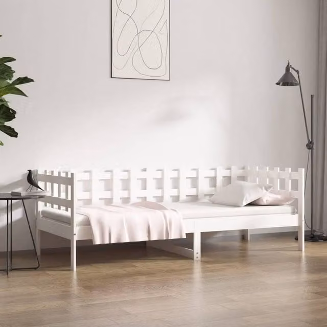 Berkfield Home White Lacquered Solid Pine Day Bed, W/D/H: 90 x 190 cm