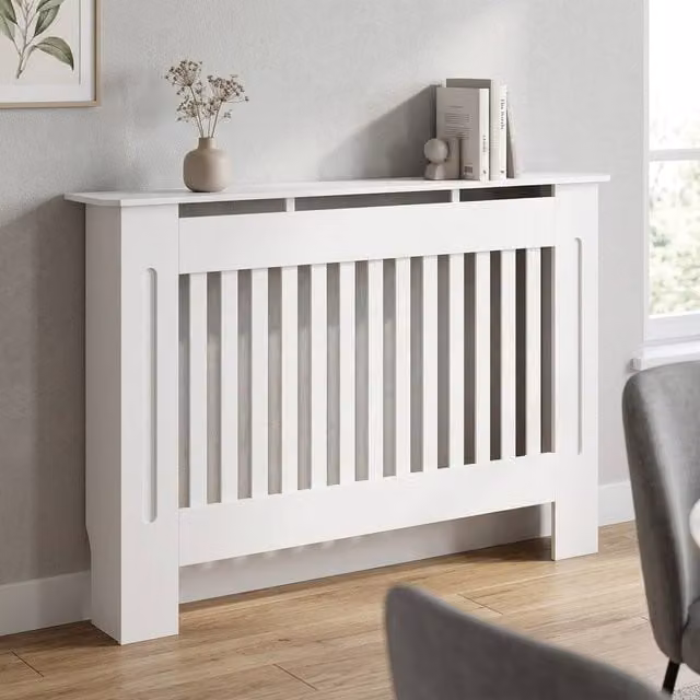 STILVORA White Radiator Cover with Top Shelf and Matt MDF Finish, W: 81.0 cm, H: 112.0 cm – 1