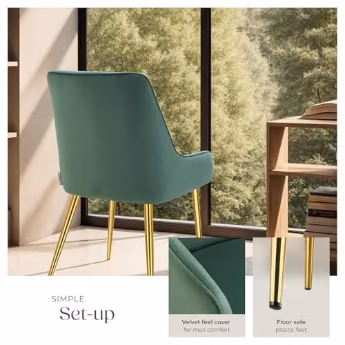 tectake Set of 6 Avane Dining Chairs in Green Velvet Fabric with Gold Metal Legs – 5