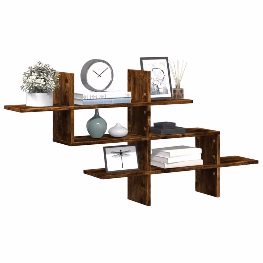 Berkfield Home Wall Mounted Smoked Oak Shelf in Brown, W/D/H: 124.5 x 18 x 60.5 cm – 2