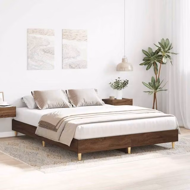 Berkfield Home Durable Bed Frame in Brown Oak, W/D/H: 140 x 25 x 203 cm – 1
