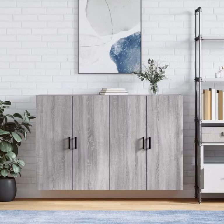 Berkfield Home Wall Mounted Cabinets, 2 Piece Set in Grey Sonoma, W/D/H: 69.5 x 34 x 90 cm