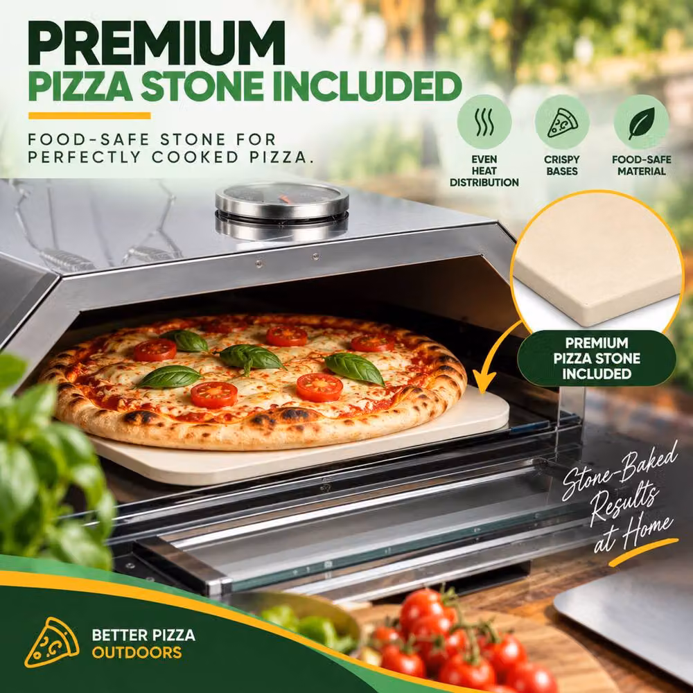 Gardenwize Portable BBQ Pizza Oven in Silver with Stone and Thermometer – 5