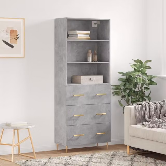 Berkfield Home Modern Highboard in Concrete Grey, W/D/H: 69.5 x 34 x 180 cm
