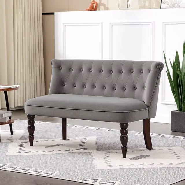 HOMCOM Velvet 2 Seater Sofa with Solid Wood Frame, Grey – 1