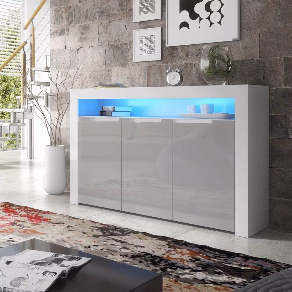 FORGEVIO Modern Grey and White Glossy MDF TV Unit Cabinet Stand – 2