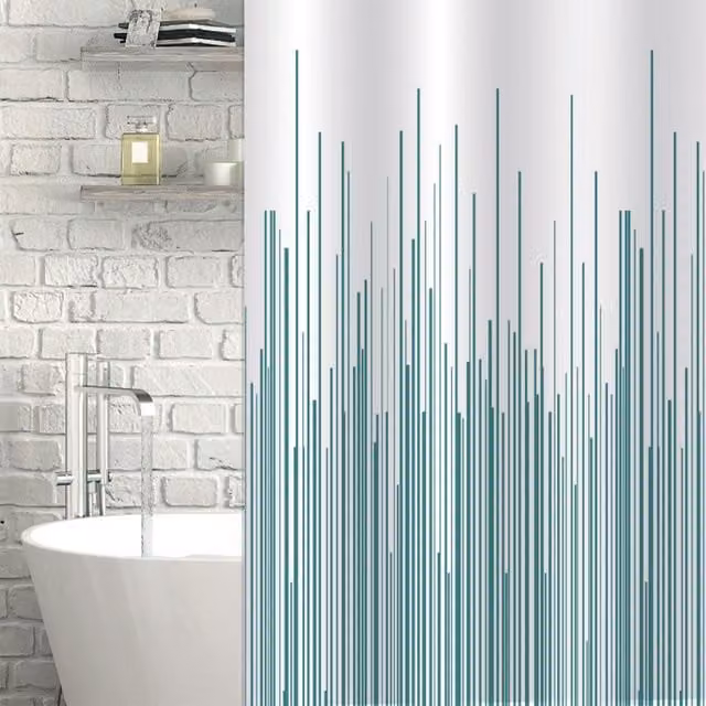 Showerdrape City White and Petrol Graphic Shower Curtain