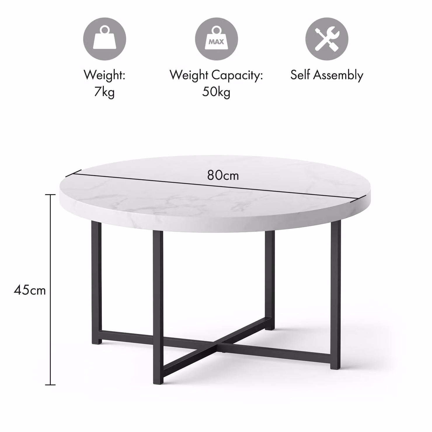 VonHaus Round Living Room Coffee Table with X-Frame Metal Base – 4
