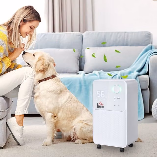HOMCOM Portable Quiet Dehumidifier with 12L Daily Capacity and 2L Tank in White