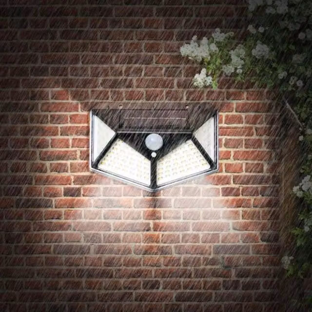 Livingandhome 100 LED Solar Wall Light with Motion Sensor in Black