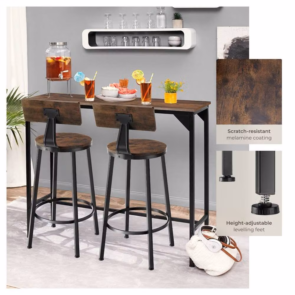 tectake Poole Industrial Set of 2 Bar Stools in Brown and Black – 4