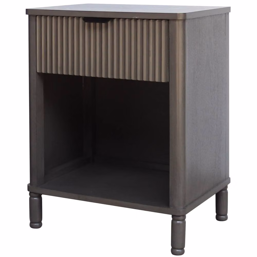 Wyld Haus Sagevale 1 Drawer Ribbed Wooden Cabinet with Open Shelf in Dark Grey, W/D/H: 58 x 45 x 33 cm – 2