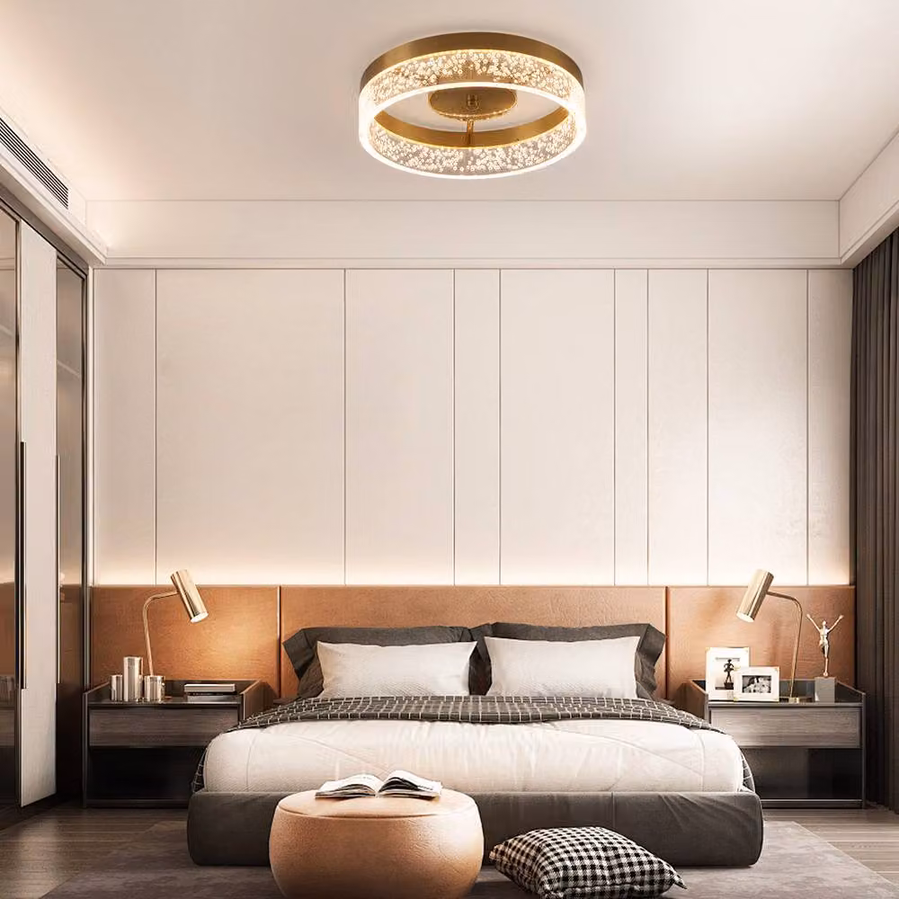 NIVOR 20W LED Round Ceiling Light in Gold and Transparent Seeded Acrylic – 4