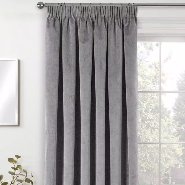 Enhanced Living Grey Velvet 100% Blackout Thermal and Sound Dampening Tape Top Door Curtain Panel, Width: 66 in, Height: 84 in