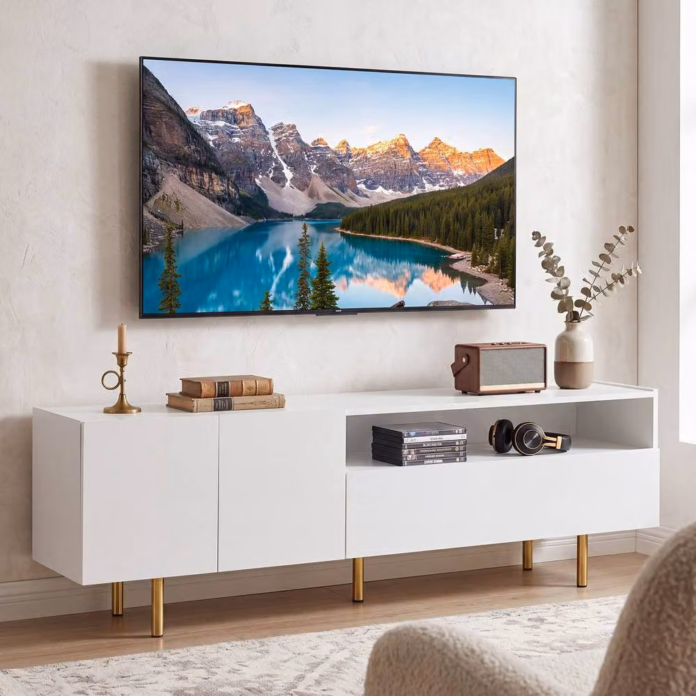 Costway Modern White TV Stand with 2 Doors and Drawer for TVs up to 153 cm – 2