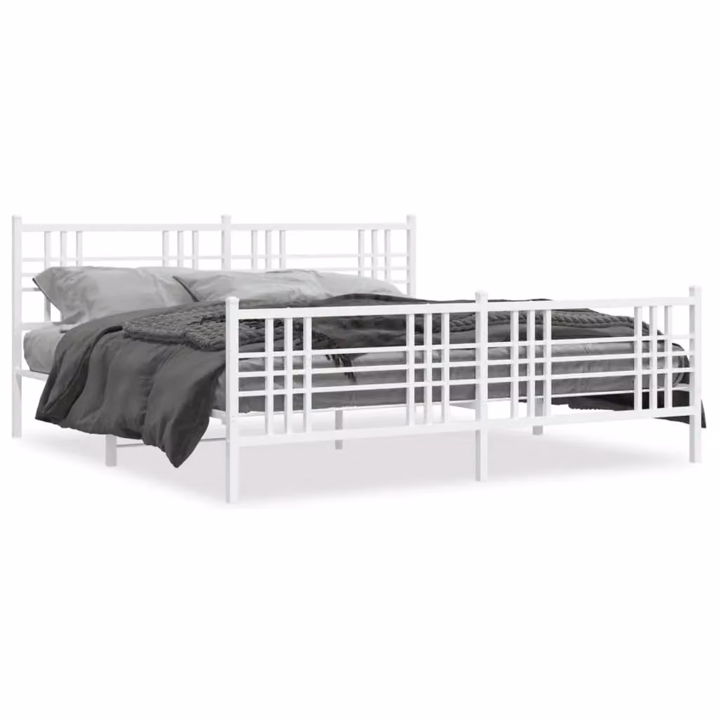 Berkfield Home Metal Bed Frame with Footboard, White, W: 183 cm, D: 213 cm – 2