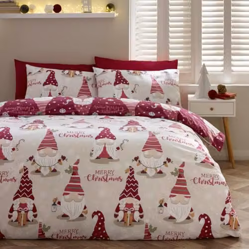 Catherine Lansfield Christmas Gonks Reversible Double Duvet Cover and Pillowcase Set in Purple, W/D/H: 200 x 200 cm – 1