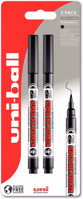 Pack of 2 Uni-Ball Super Ink Permanent Markers with Black Bullet Tip