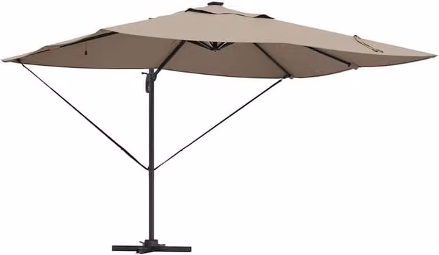 Berkfield Home Roma Cantilever Parasol with LEDs in Taupe, W/D/H: 352 x 251 x 265 cm