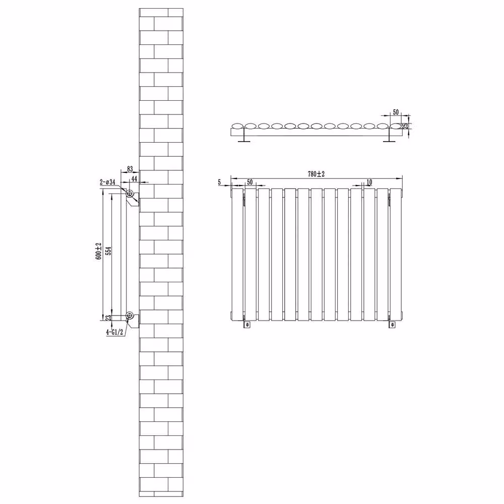 Monstershop Oval Single Column Steel Radiator with Integrated Valves and Thermostat Head, Black, H: 78 cm x W: 6 cm x D: 7.8 cm – 5