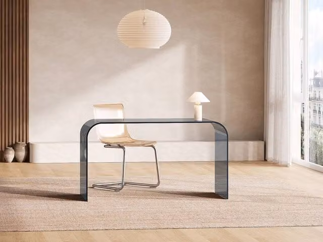 Vente-unique KARDEMO Writing Desk in Anthracite Grey with Tempered Glass Top, W/D/H: 120 x 60 x 75 cm – 1