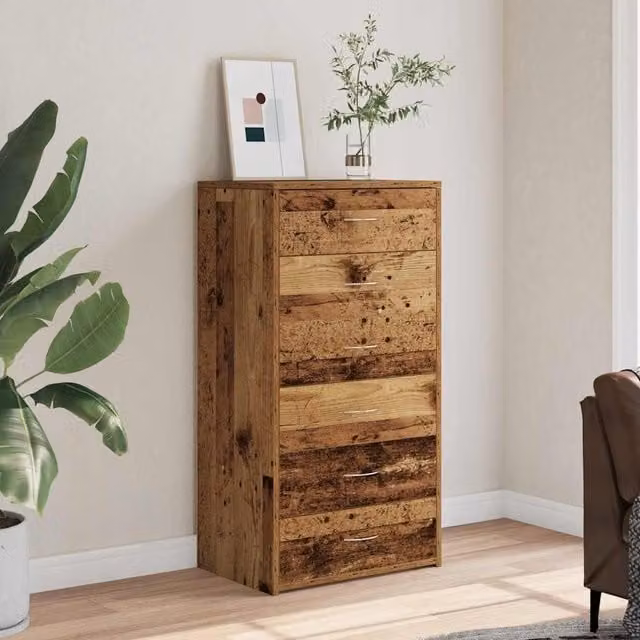 Berkfield Home Sideboard with 6 Drawers in Old Wood Brown, W/D/H: 50 x 34 x 96 cm – 1