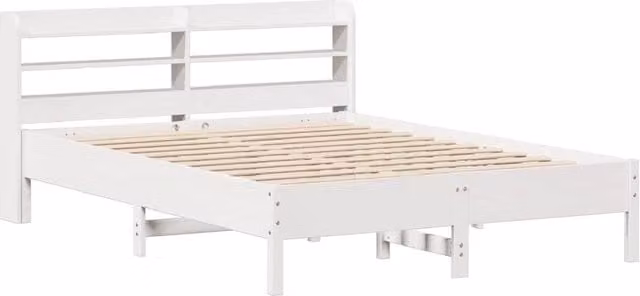 Berkfield Home Decorative Solid Wood Pine Bed Frame in White, W/D/H: 140 x 200 x 82 cm