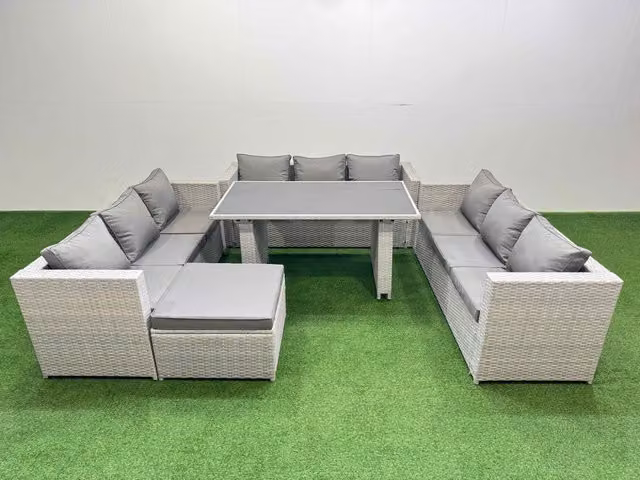 Fimous Modern Outdoor Garden Furniture Set with Large Stool in Light Grey