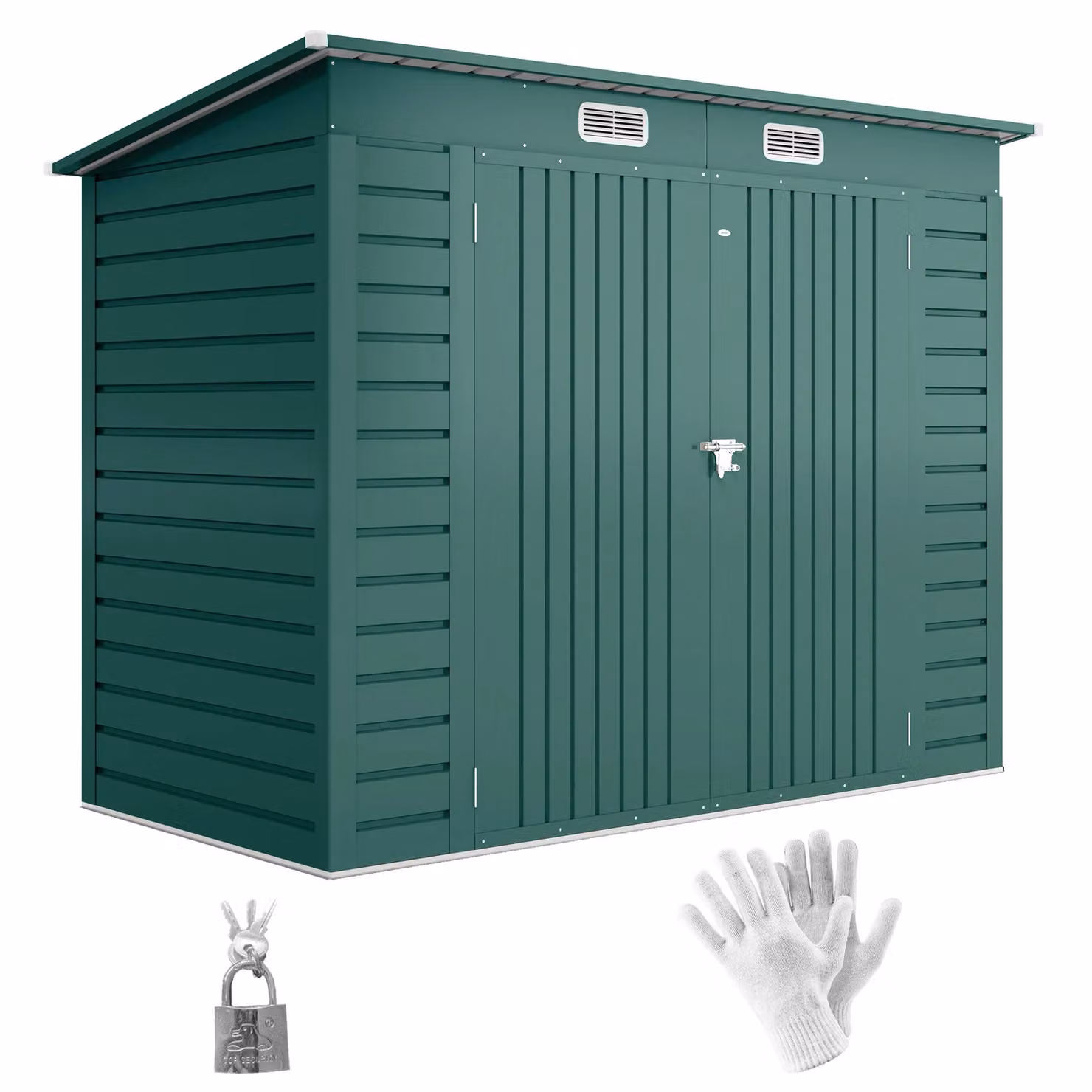OUTSUNNY Green Galvanised Steel Metal Garden Storage Shed with Double Doors and 2 Vents – 1