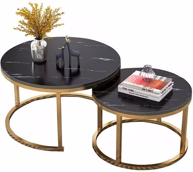 VOGREX Set of 2 Nesting Round Coffee Tables with Wood Tops and Sled Base – 1