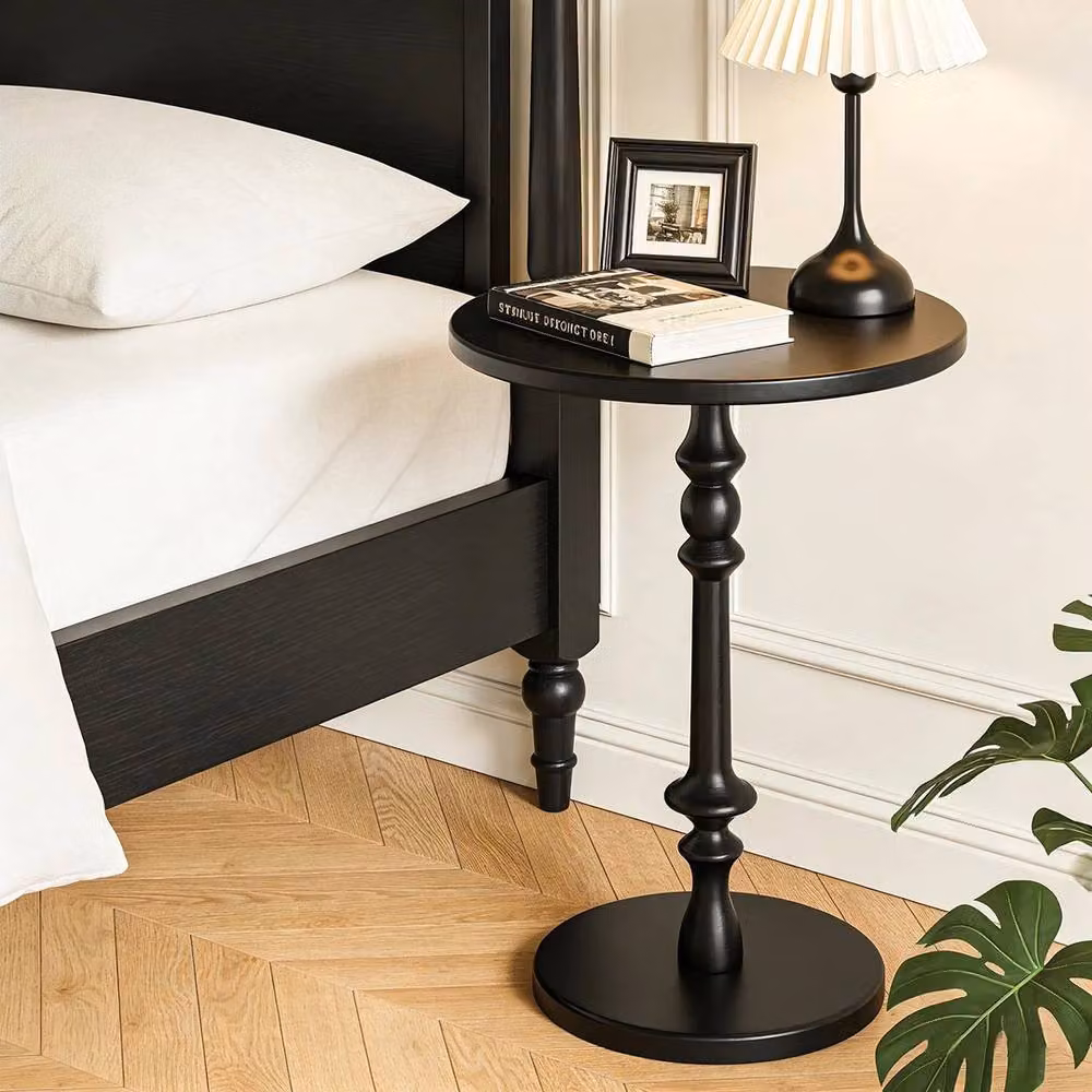FORGEVIO Solid Wood Round Side Table in Black – 3