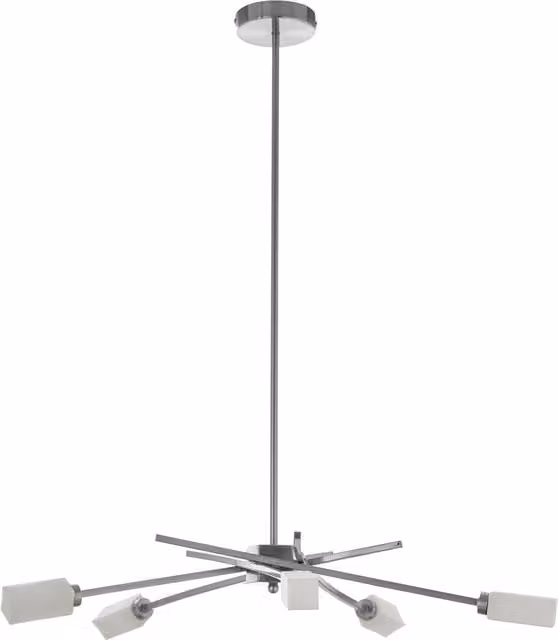 Fifty Five South Modern 5-Light Suspended Pendant Lamp with Silver Metal Frame and Transparent Glass Shades