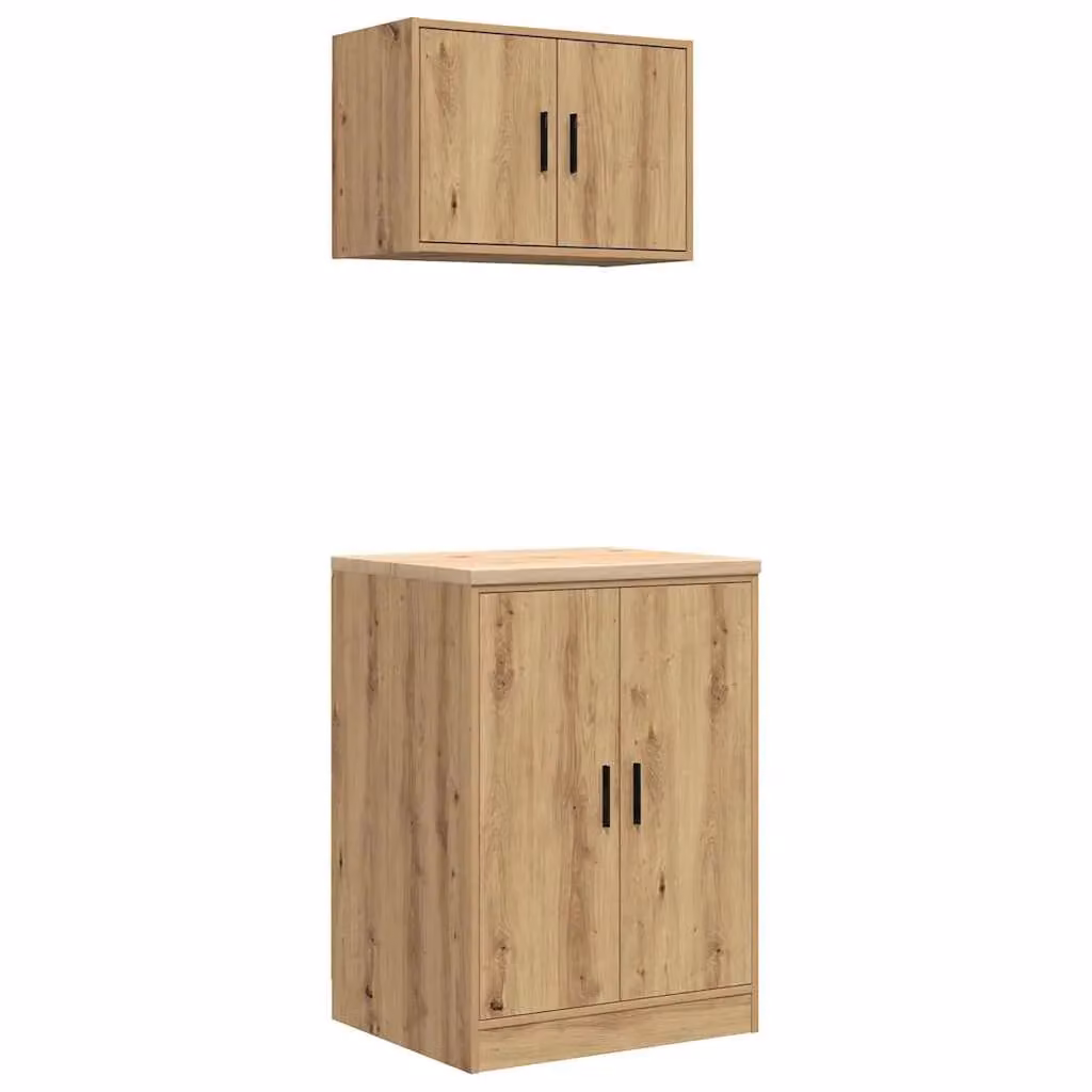 Berkfield Home Set of 2 Wall Mounted Garage Cabinets in Brown Artisan Oak Engineered Wood – 2