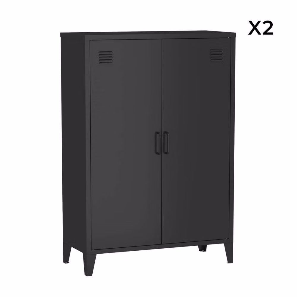 sweeek Set of 2 Matt Black Metal Wardrobes with Hinged Doors, W/D/H: 75 x 33 x 110 cm – 3