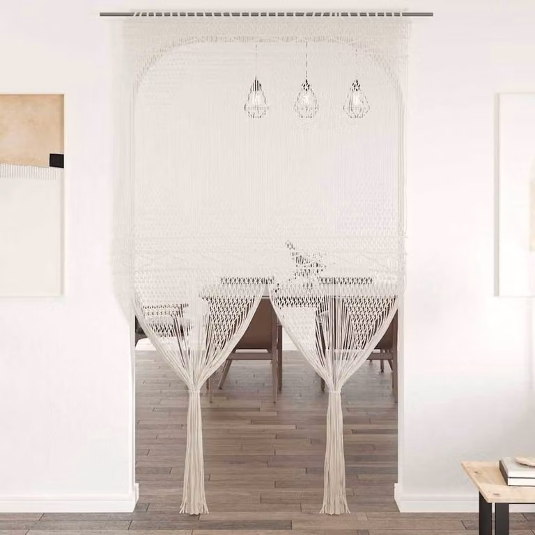 Berkfield Home Macrame Cotton Curtain in Cream, W: 140 cm, H: 240 cm