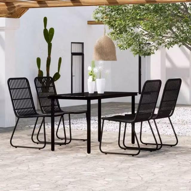 Berkfield Home 5 Piece Modern Garden Dining Set in Black Matt Metal and Glass – 1