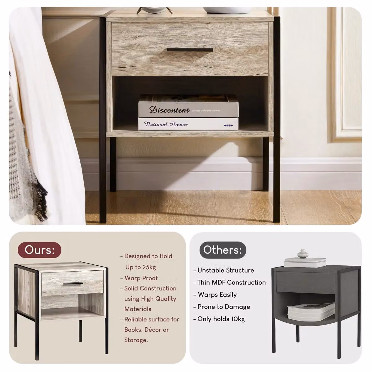 Vida Designs Brooklyn Industrial Style 1 Drawer Bedside Cabinet in Grey – 7