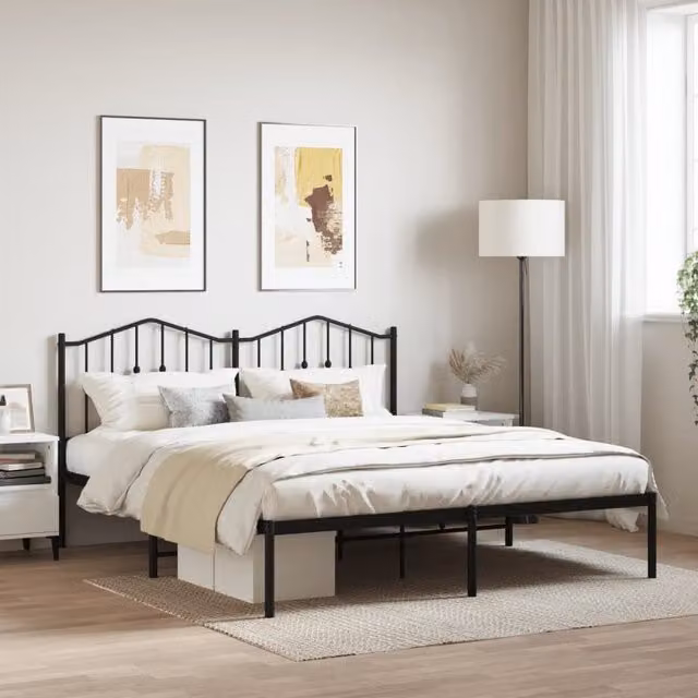 Berkfield Home Metal Bed Frame with Headboard in Black, W/D/H: 180 x 200 cm
