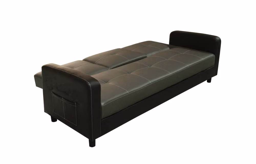 Home Detail Tampa 3 Seater Faux Leather Sofa Bed with Cup Holder in Black – 2