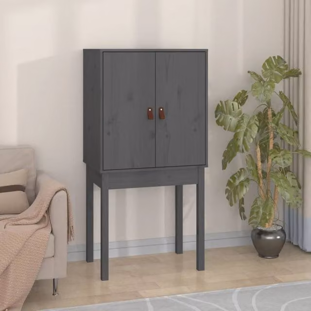 Berkfield Home Grey Solid Wood Pine Highboard W/D/H: 60 x 40 x 120 cm